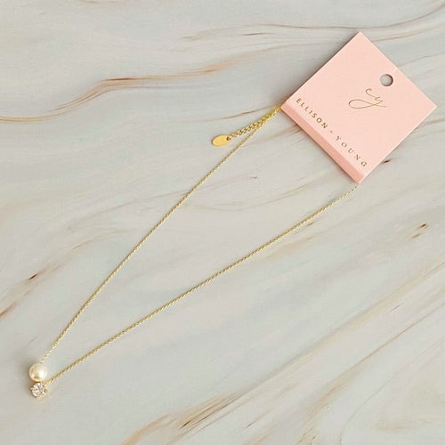 Single Pearl And Cubic Necklace