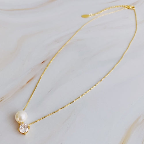 Single Pearl And Cubic Necklace