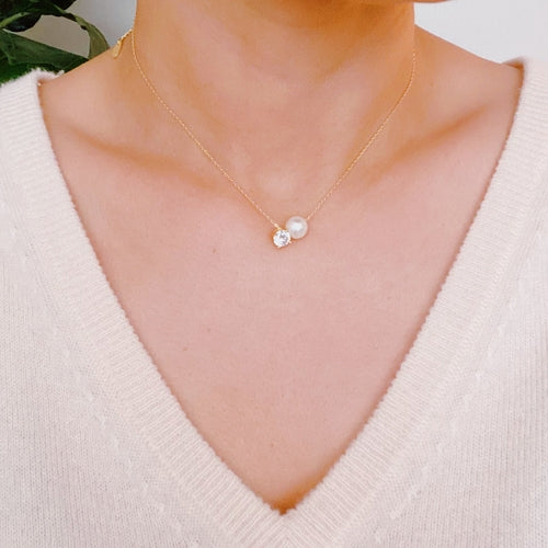 Single Pearl And Cubic Necklace